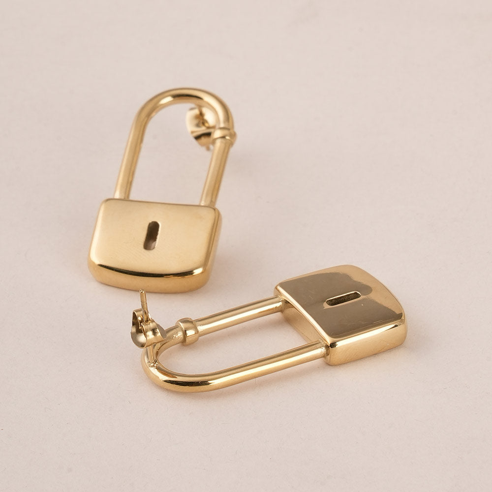 Modern Lock Drop Earrings