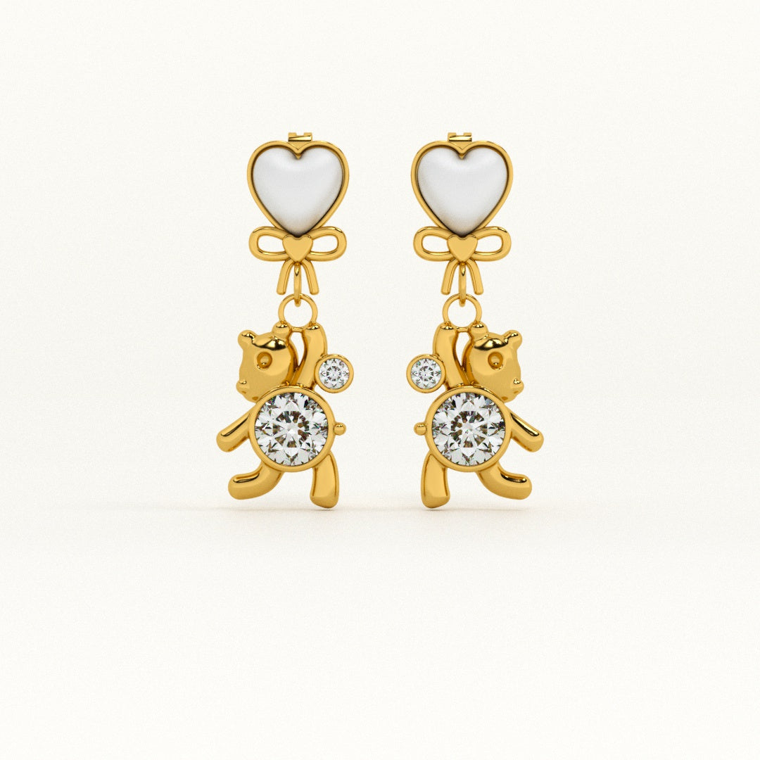 Golden Teady Bear Drop Earrings