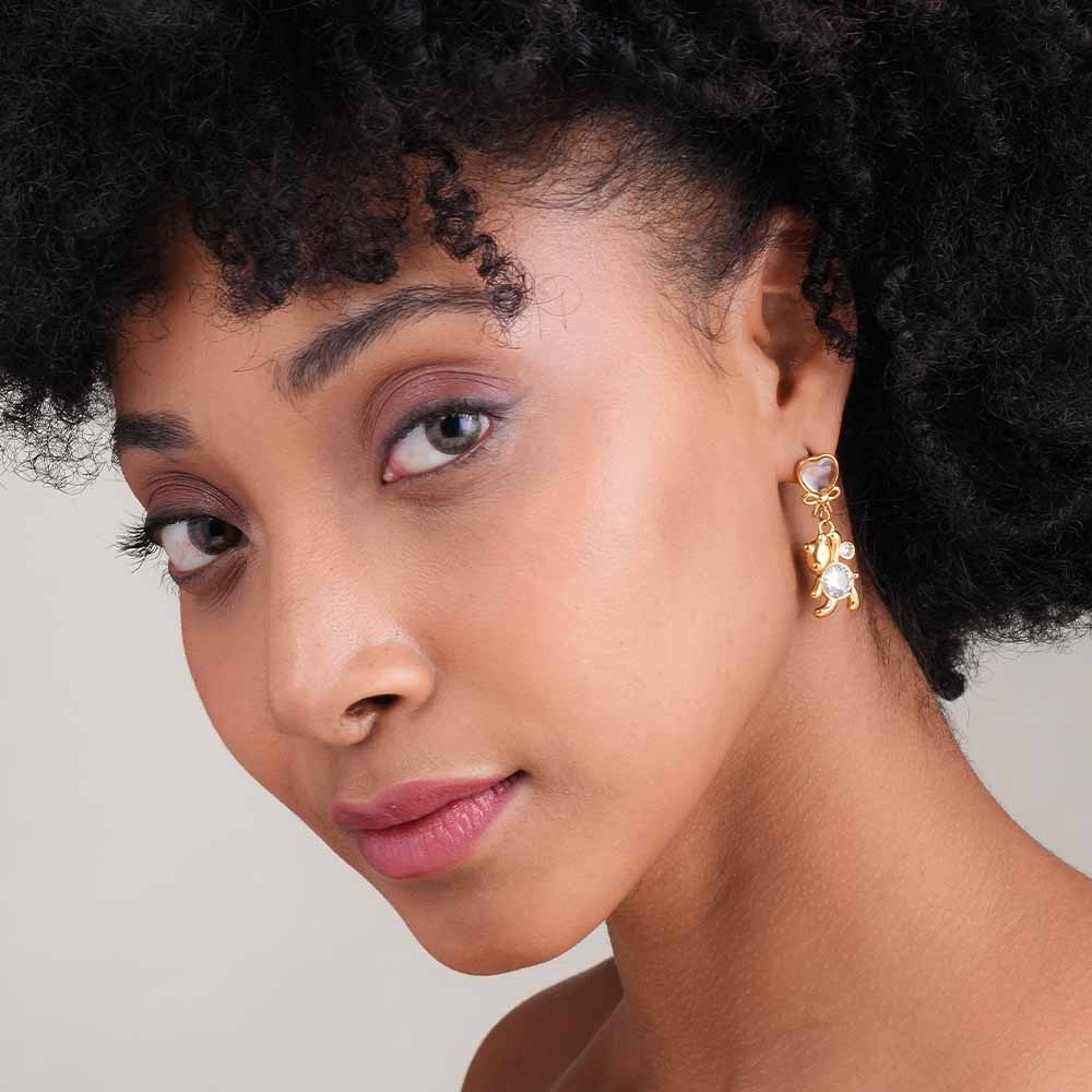 Golden Teady Bear Drop Earrings