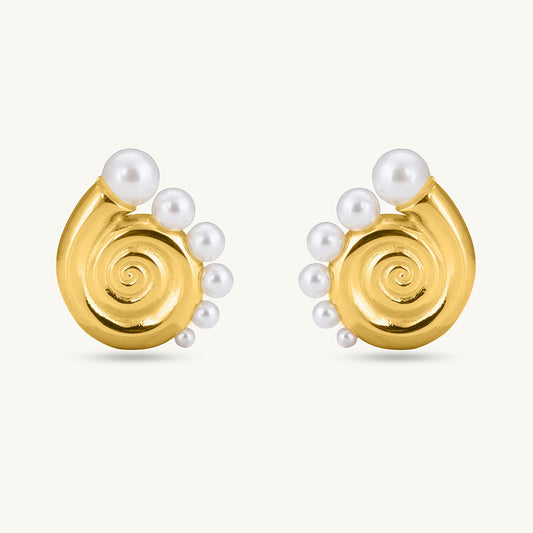 Pearl Snail Shell Stud Earrings