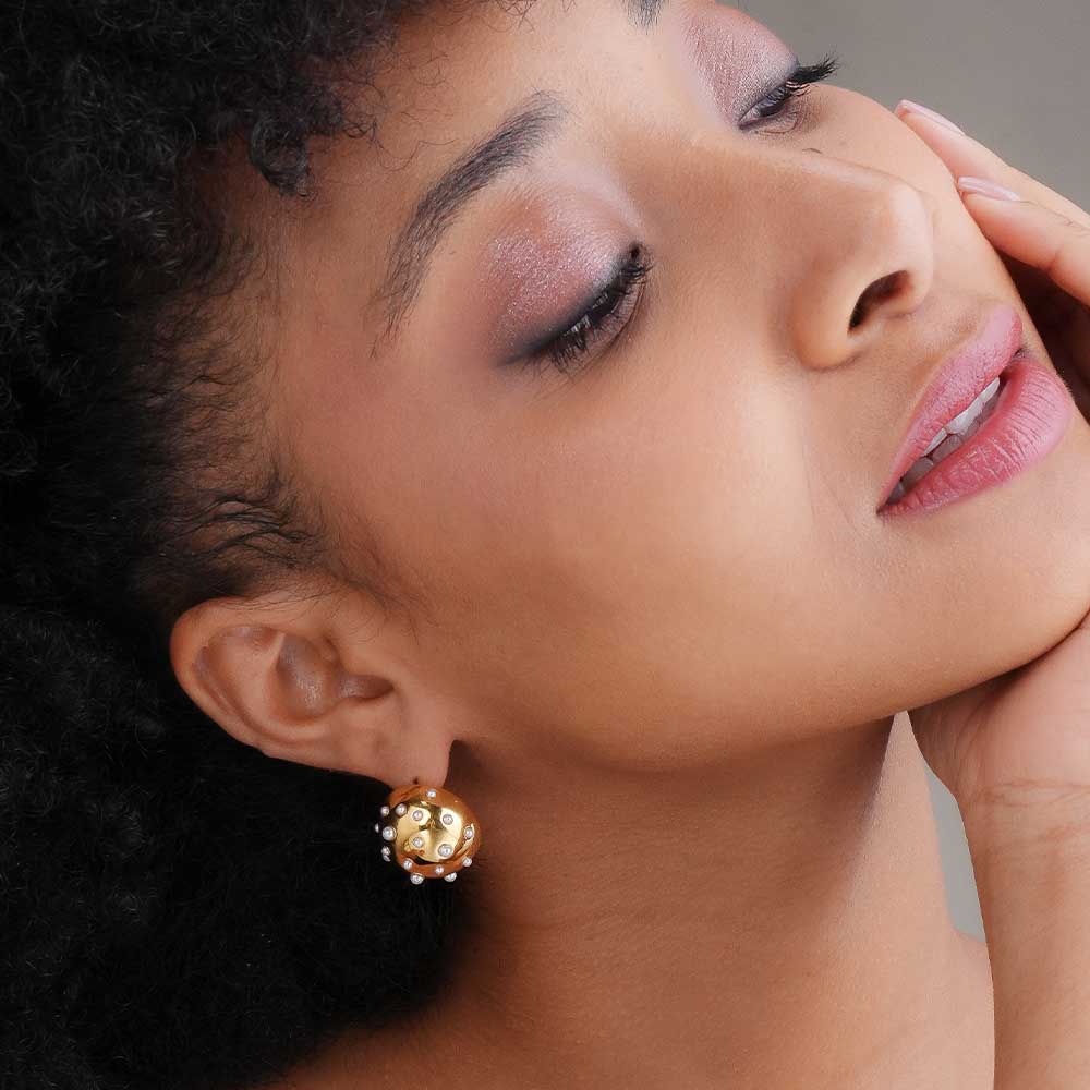 Pearl Golden Ball Stud Earrings