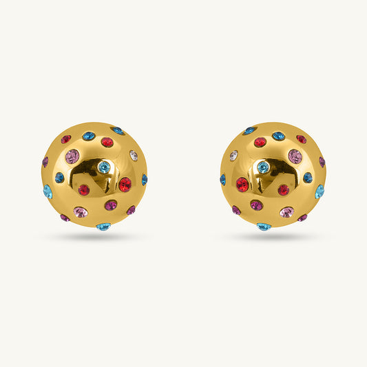 Multicolor Stone Ball Stud Earrings