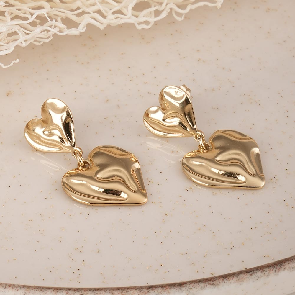 Textured Double Heart Drop Earrings