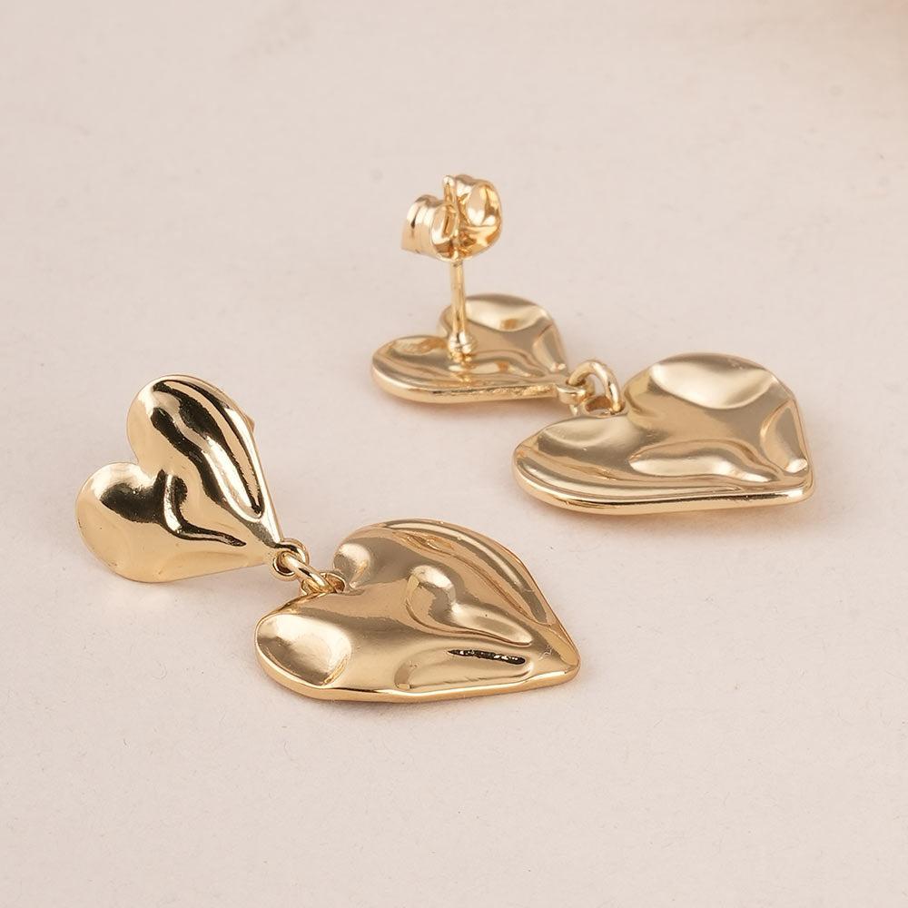 Textured Double Heart Drop Earrings