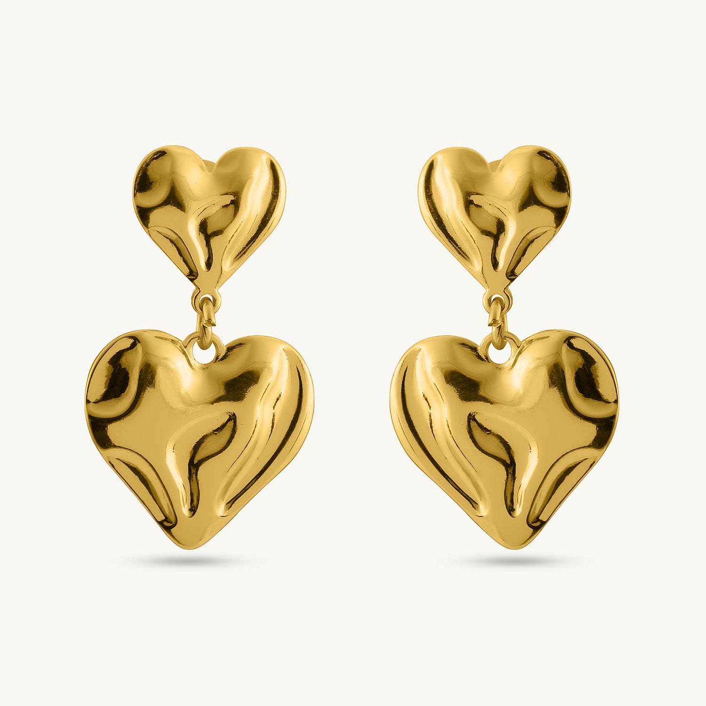 Textured Double Heart Drop Earrings