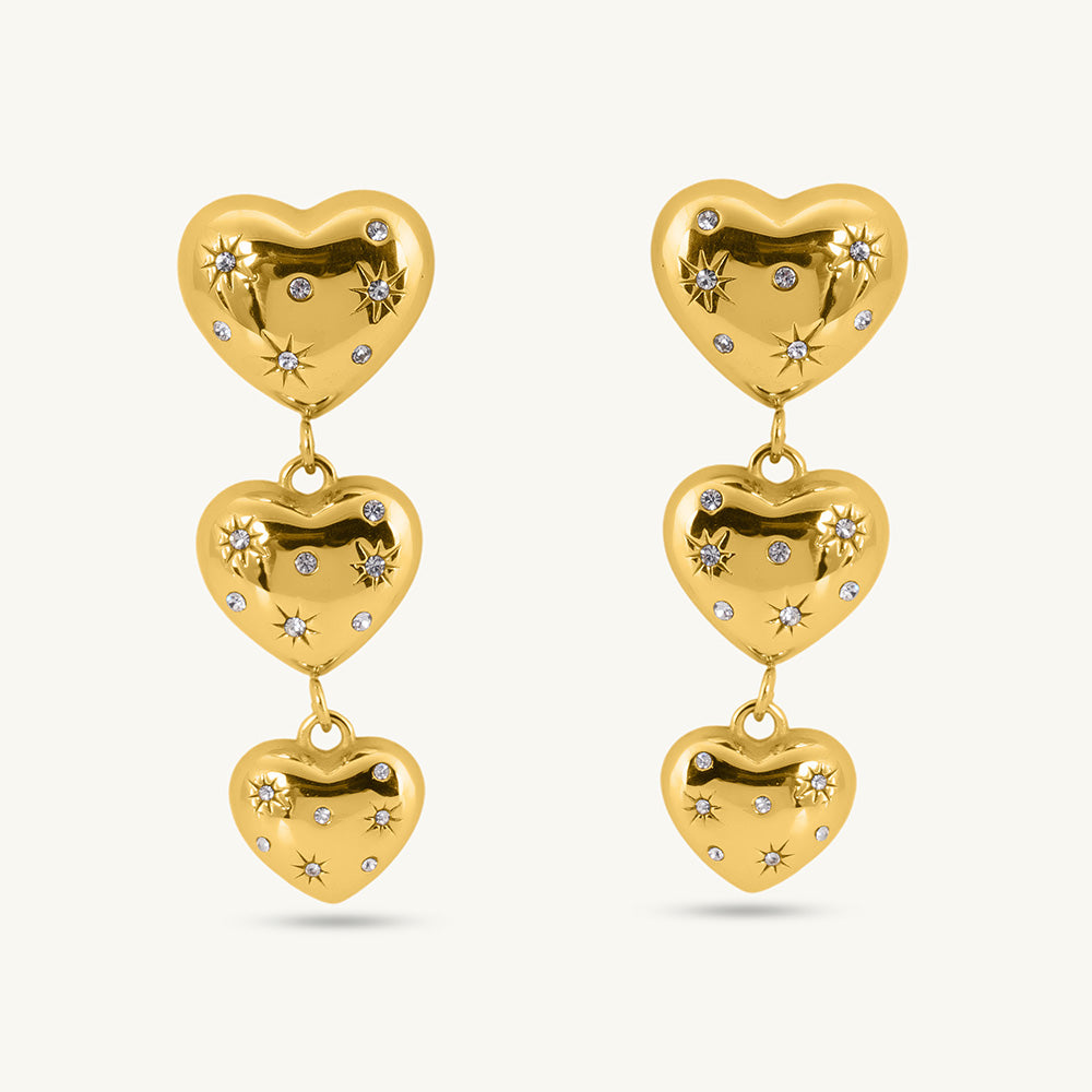 Tripple Heart Dangle Earrings