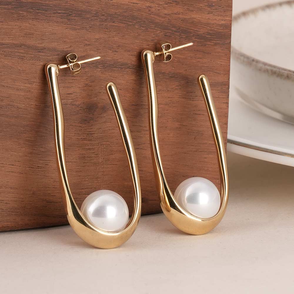 Pearl Open Hoop Earrings