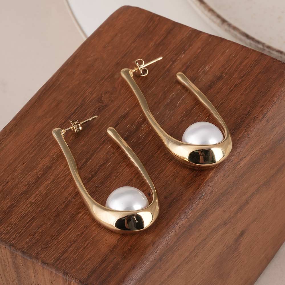 Pearl Open Hoop Earrings