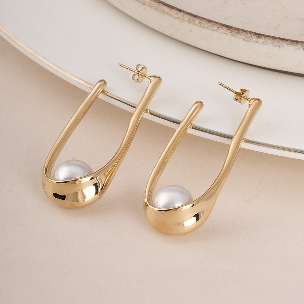 Pearl Open Hoop Earrings