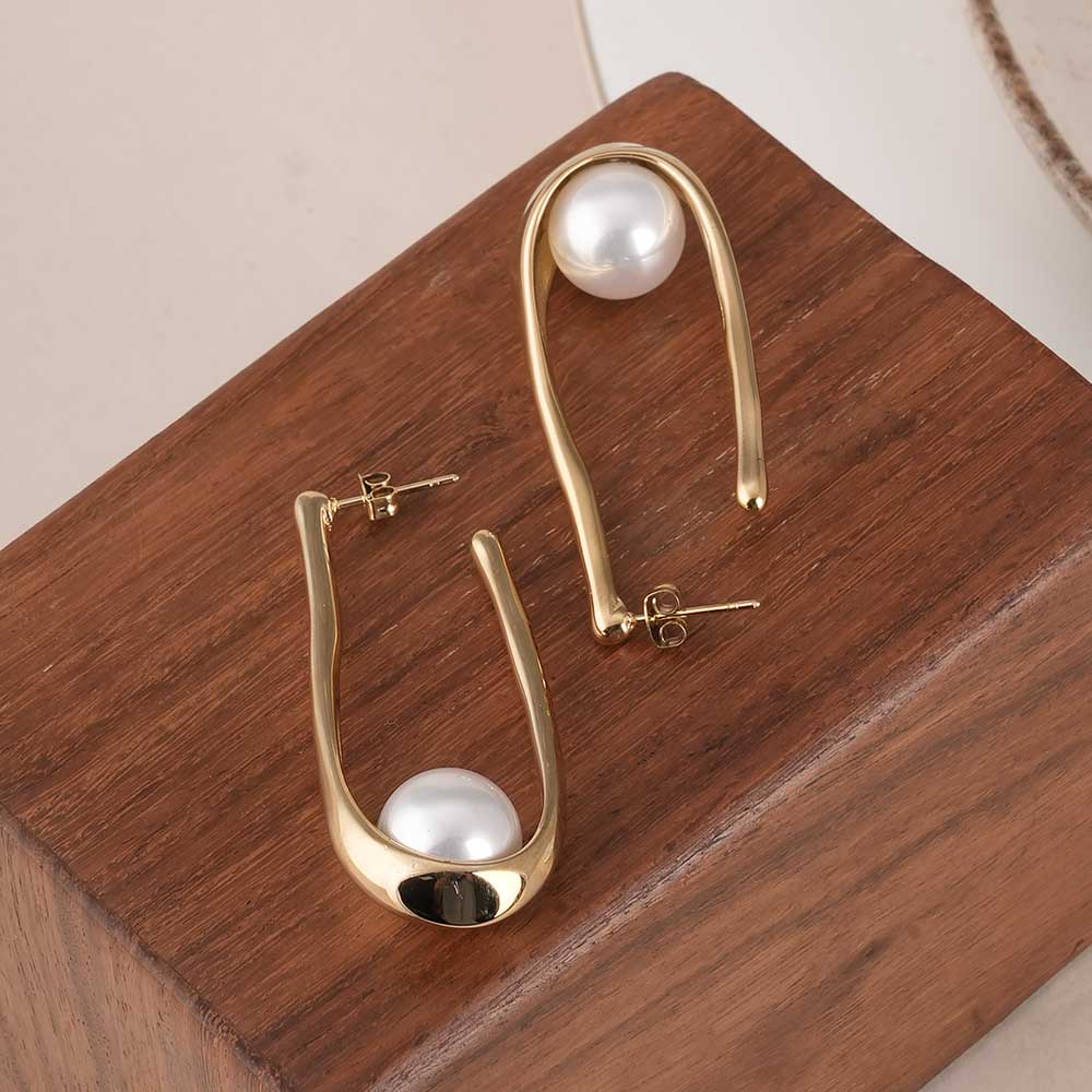 Pearl Open Hoop Earrings