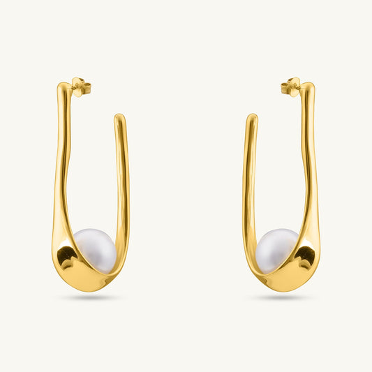 Pearl Open Hoop Earrings