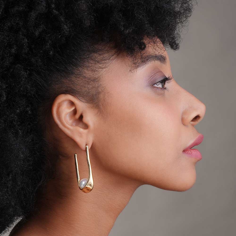 Pearl Open Hoop Earrings