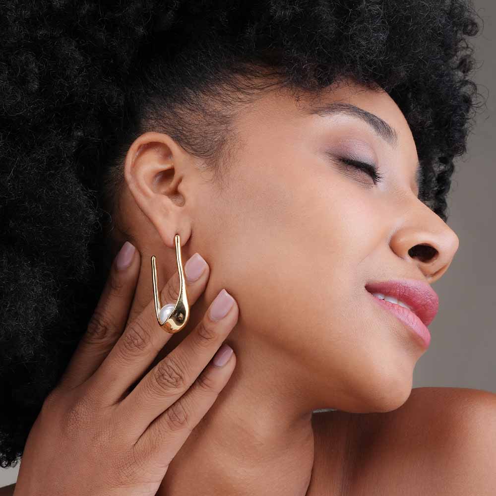 Pearl Open Hoop Earrings