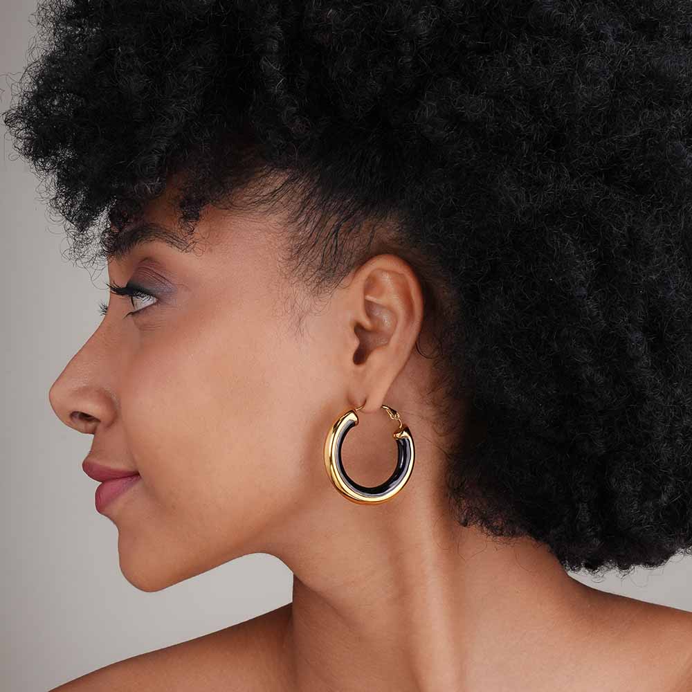 Golden Black Hoop Earrings