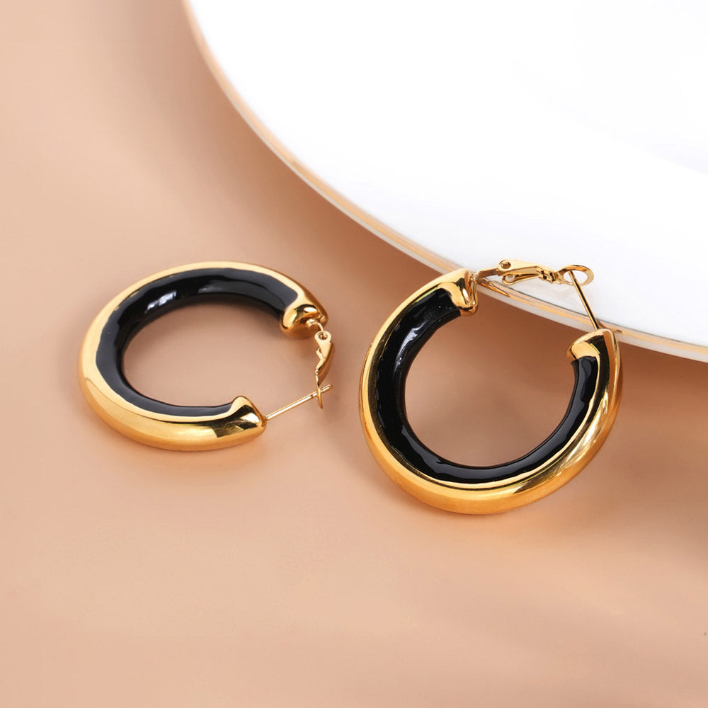 Golden Black Hoop Earrings