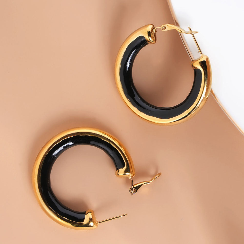 Golden Black Hoop Earrings