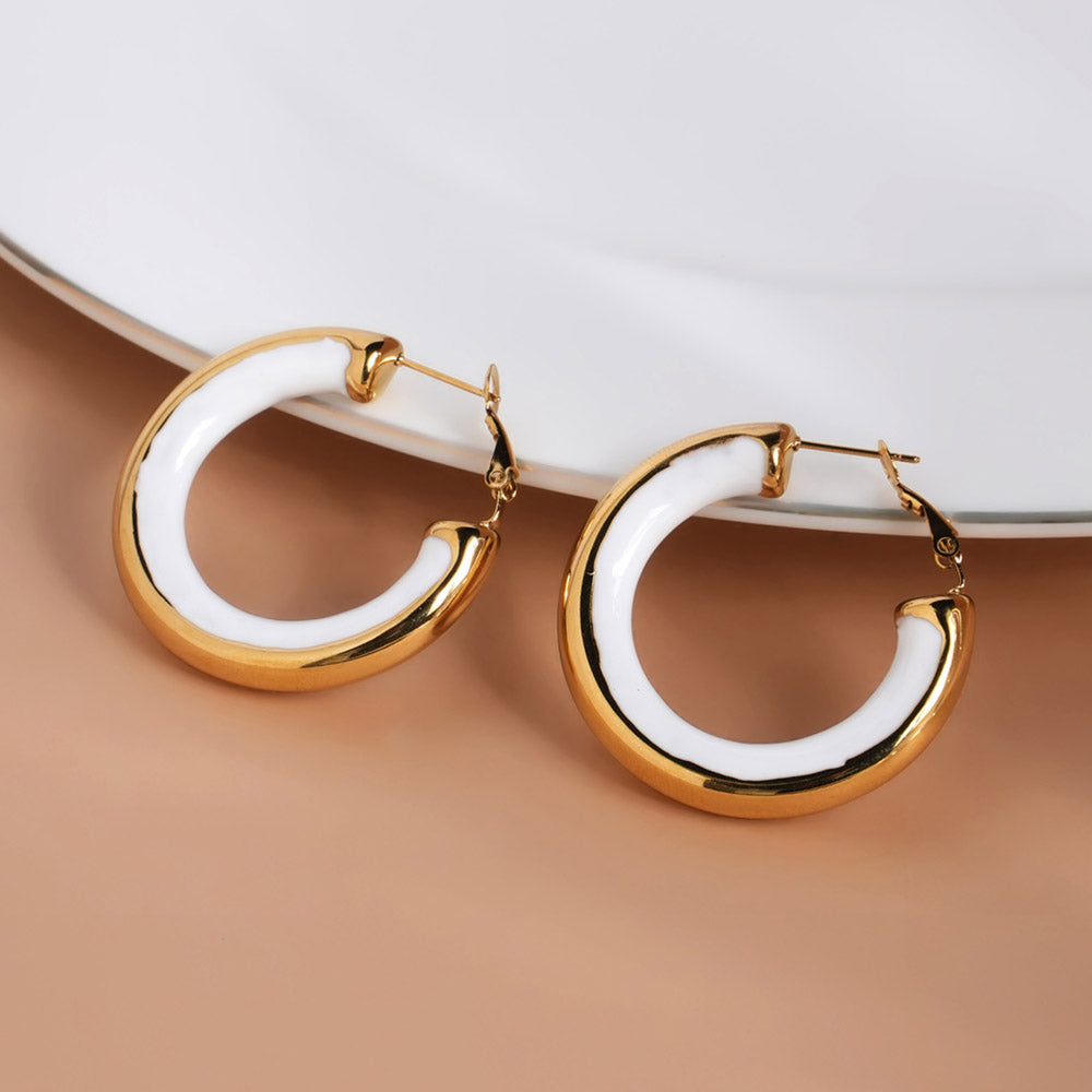 Golden White Hoop Earrings