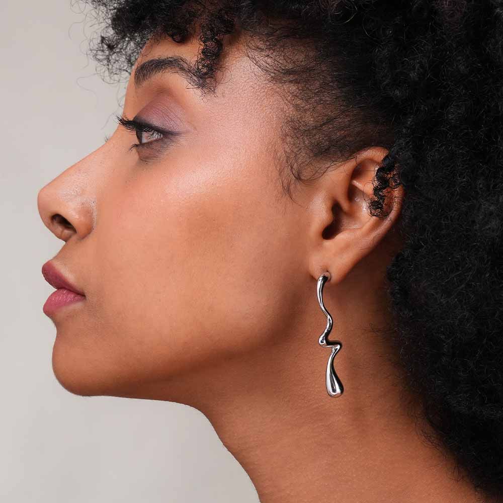 Silver Curved Wave Drop Earrings
