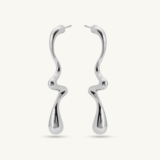 Silver Curved Wave Drop Earrings