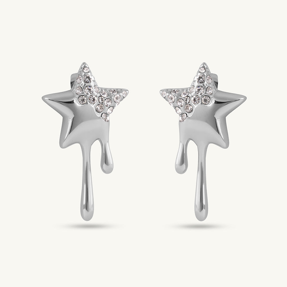 Silver Dripping Star Drop Earring