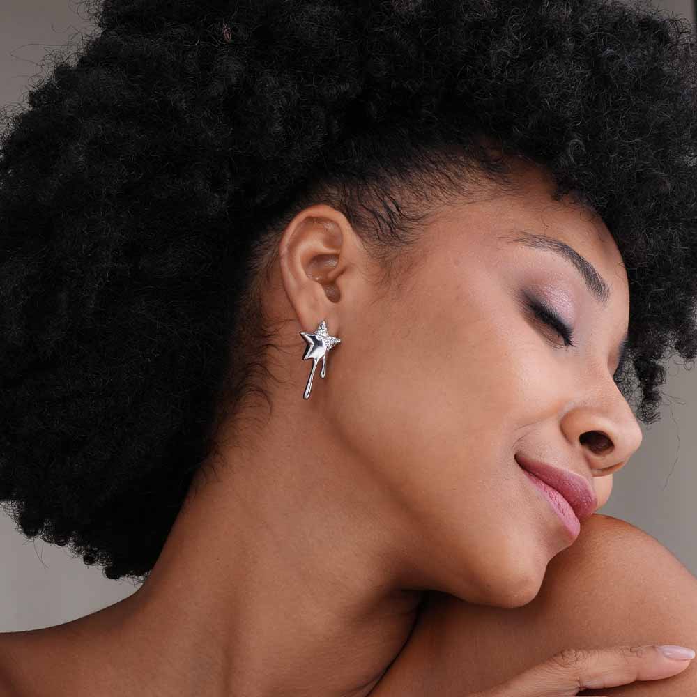 Silver Dripping Star Drop Earring