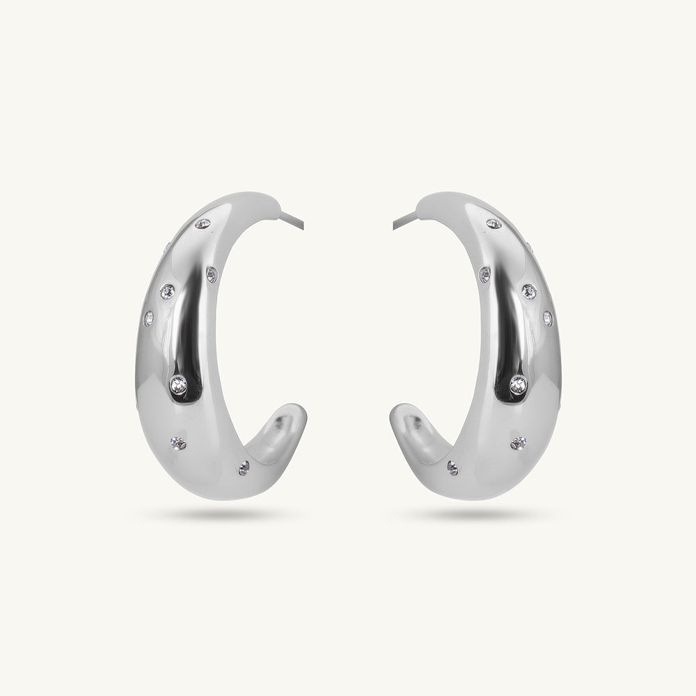 Silver Cashew Diamond Hoop Earrings