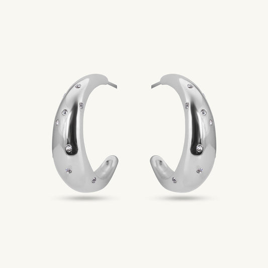 Silver Cashew Diamond Hoop Earrings