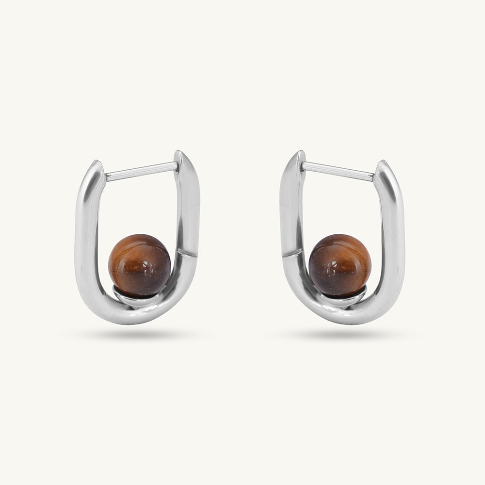 Silver U Brown Acrylic Hoop Earrings