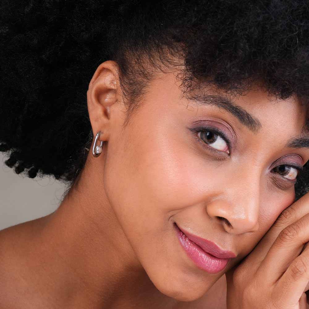 Silver U Pearl Hoop Earrings