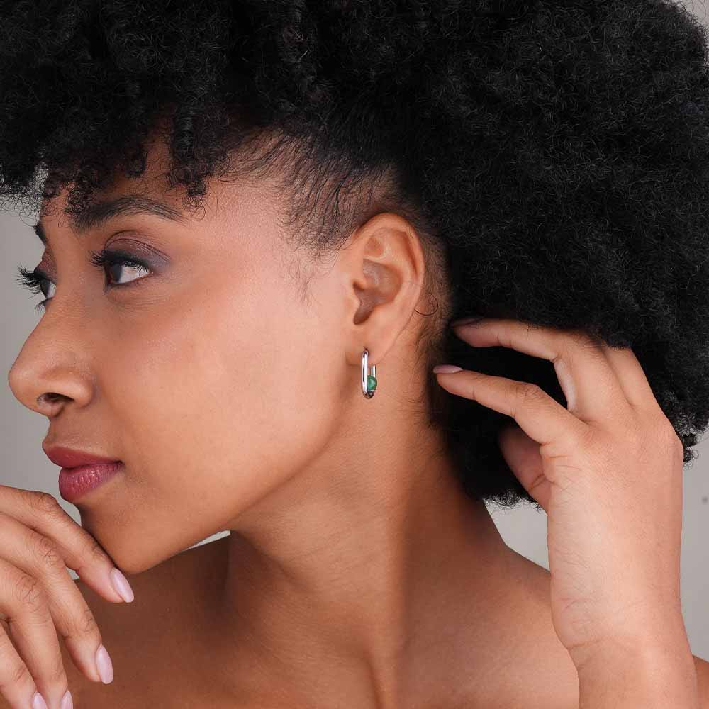 Silver U Green Acrylic Hoop Earrings