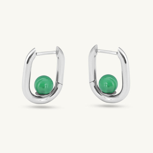 Silver U Green Acrylic Hoop Earrings