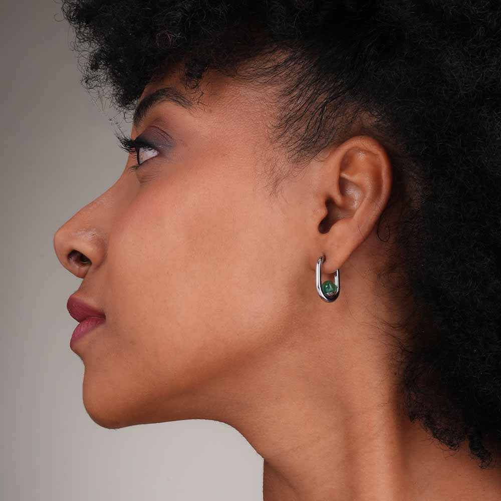 Silver U Green Acrylic Hoop Earrings