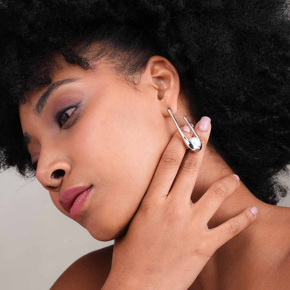 Silver Pearl Open Hoop Earrings
