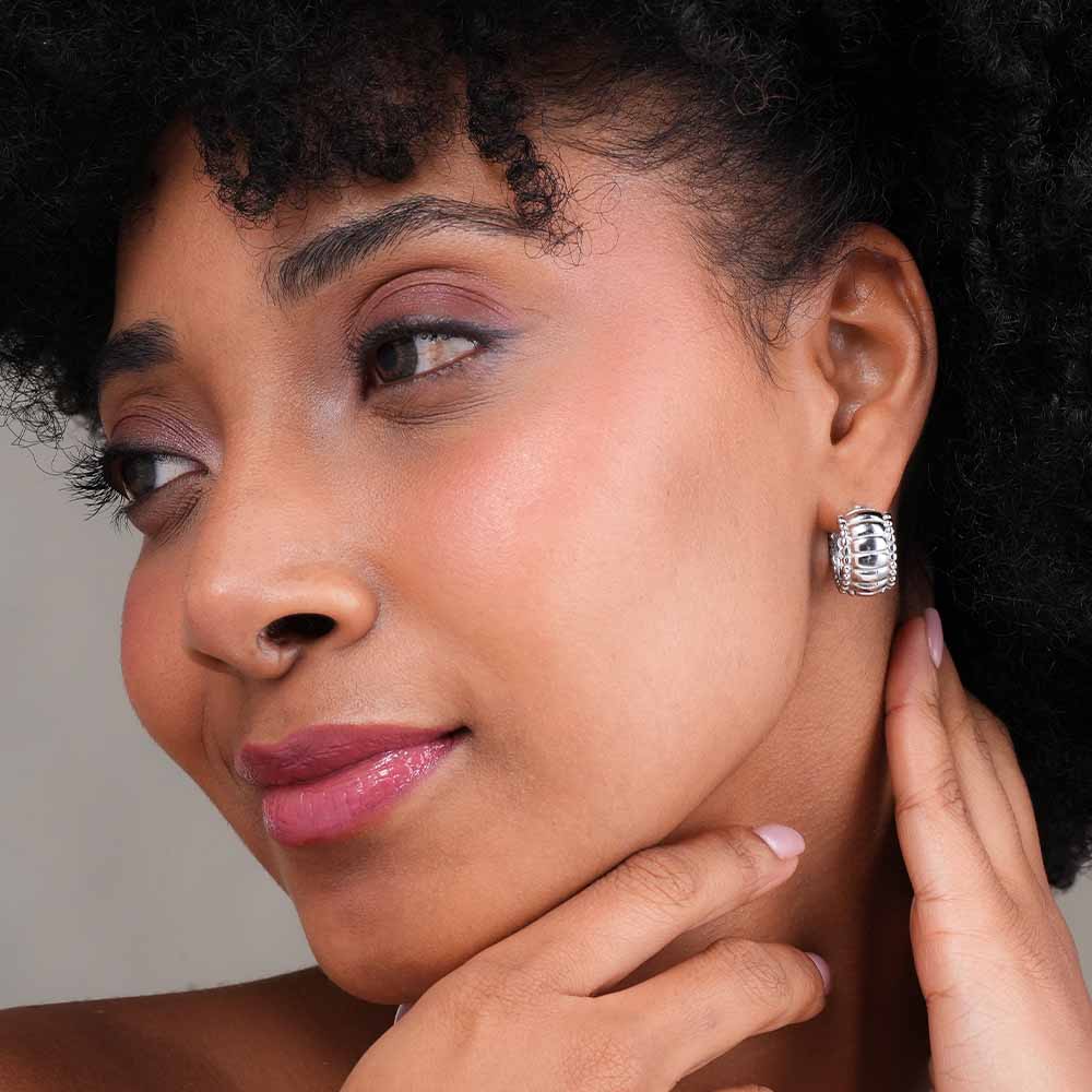 Chunky Hollow Silver  Hoop Earrings