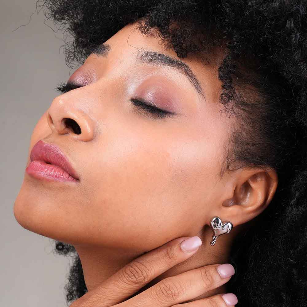Silver Dripping Heart Stud Earrings