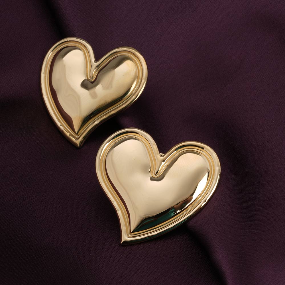 Gold Heart Stud Earrings