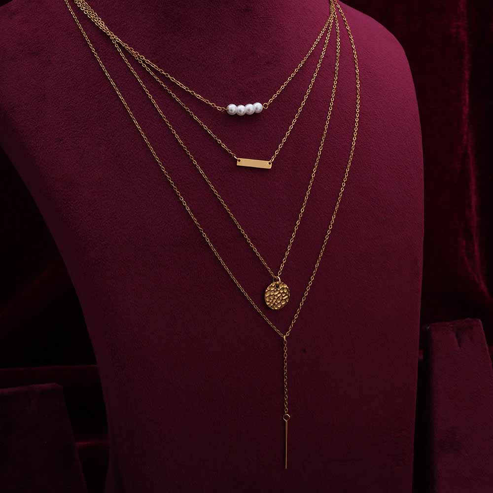 Pearl And Chain Layered Necklace