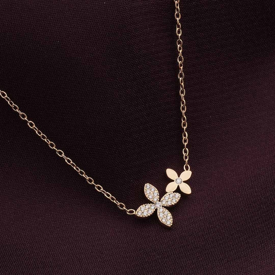 Shinning Four Petals Flower Necklace