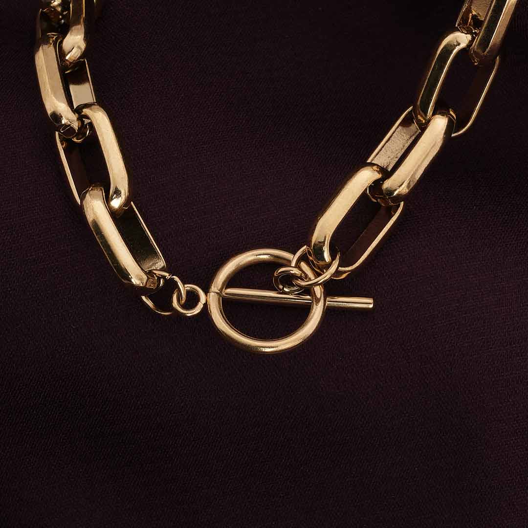 Gold Hollow Link Chain Necklace