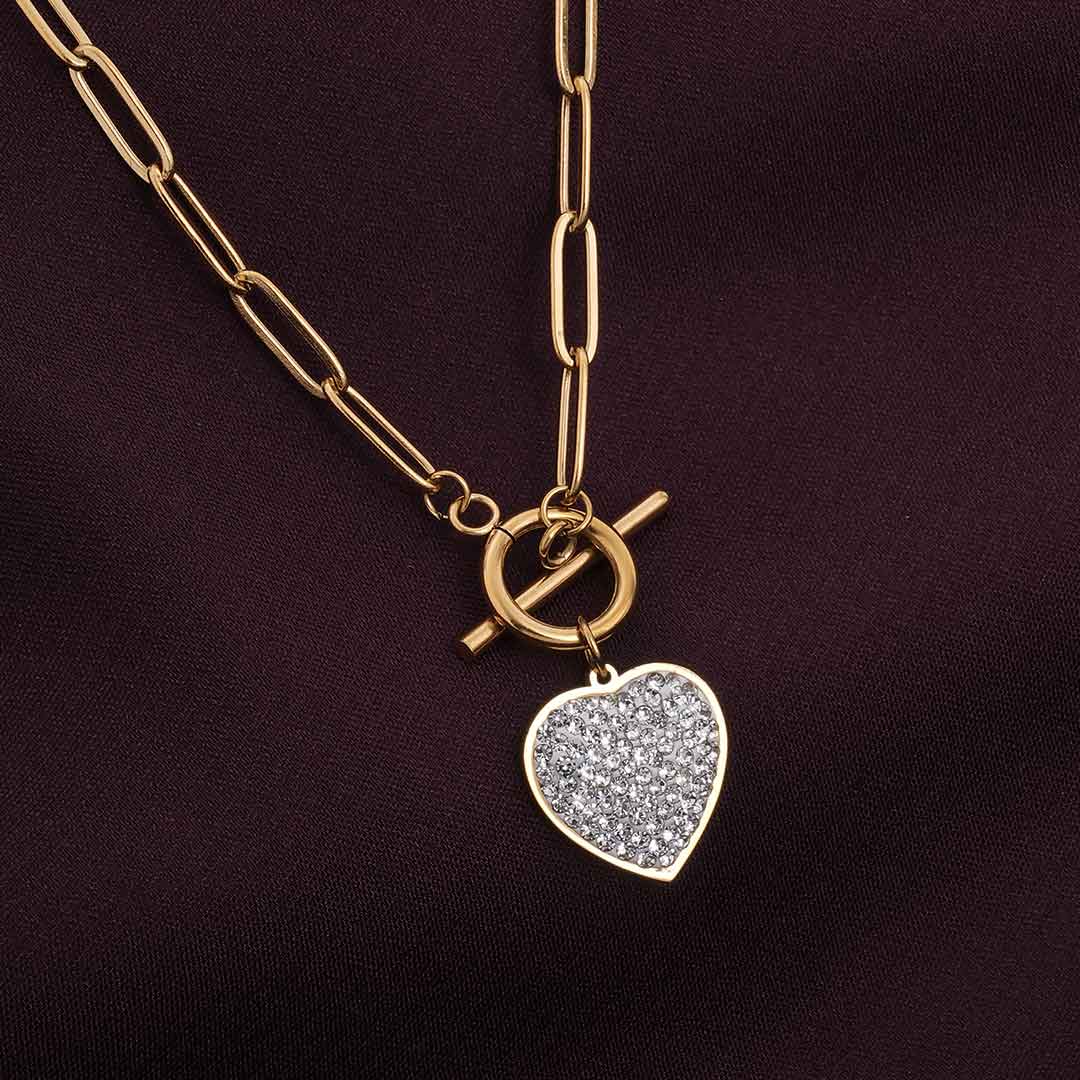 Glittering Heart Link Chain Necklace