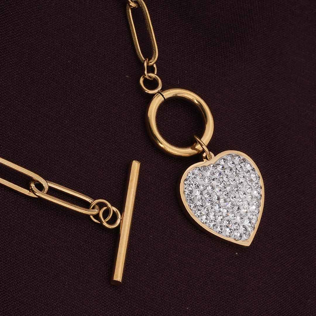 Glittering Heart Link Chain Necklace