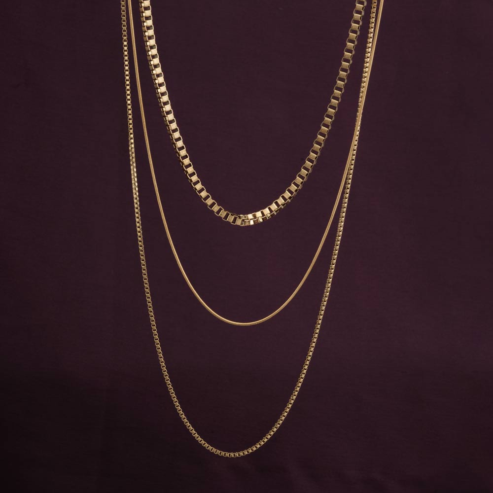 Gold Tone Box Chain Layered Necklace