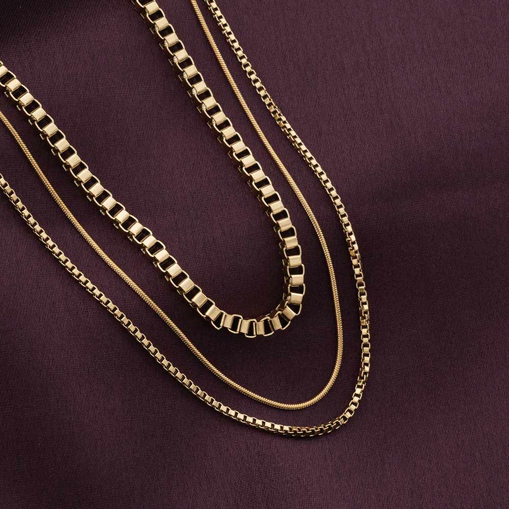 Gold Tone Box Chain Layered Necklace