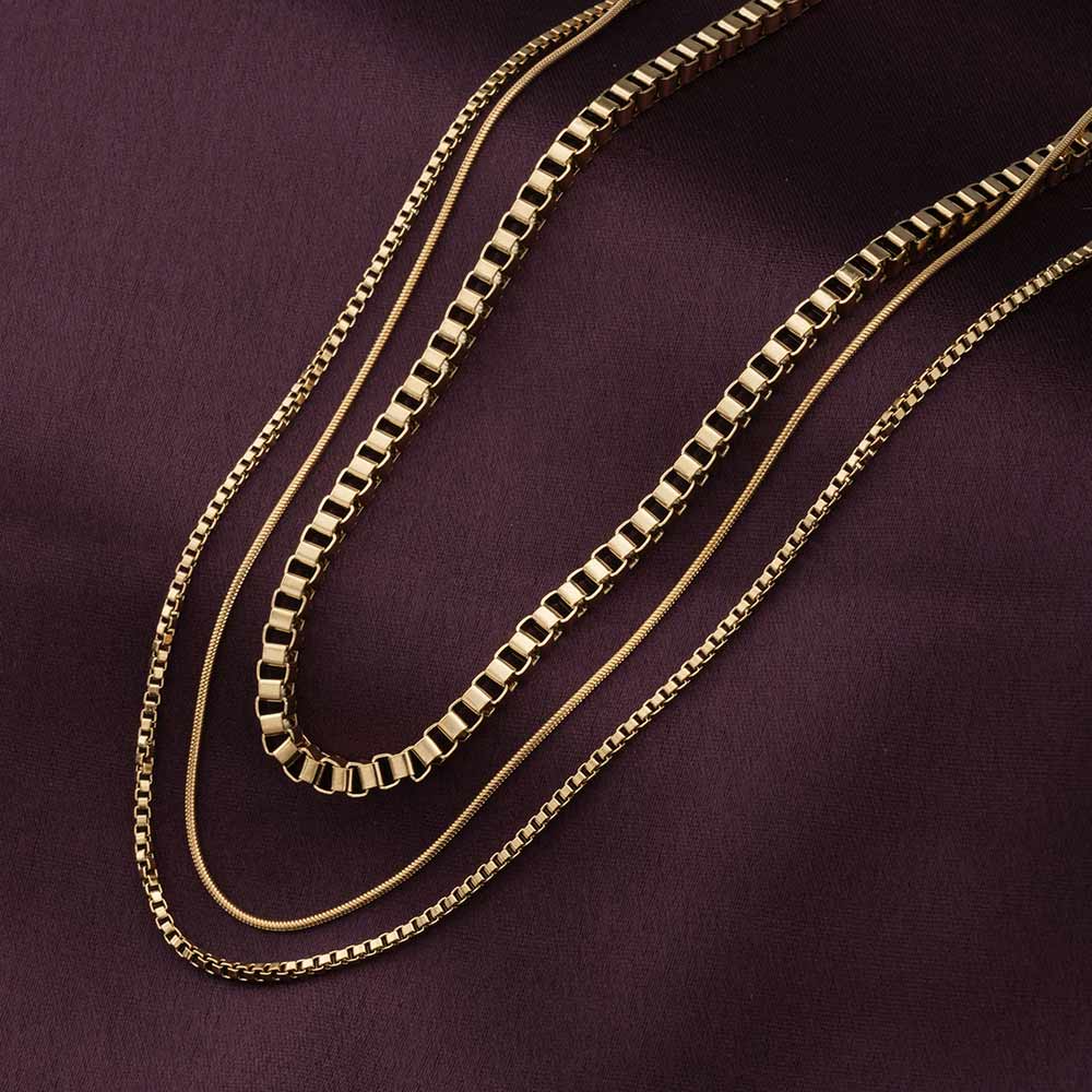 Gold Tone Box Chain Layered Necklace