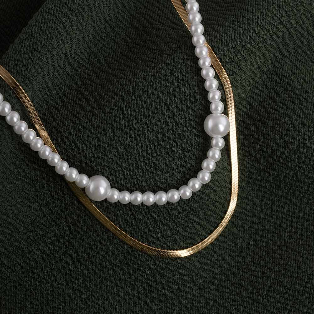 Layered Pearl and Chain Necklace