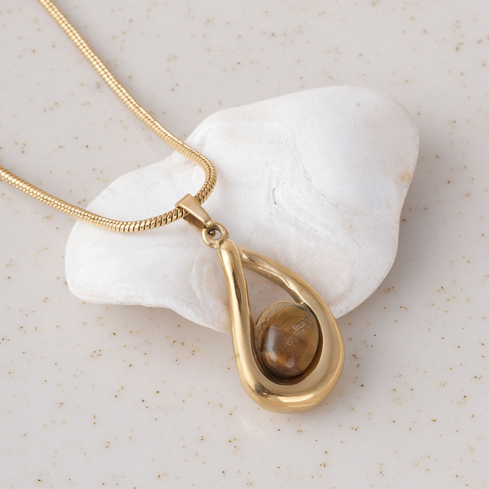 Gold Teardrop Necklace & Classic Round Hoop Earrings Combo Set