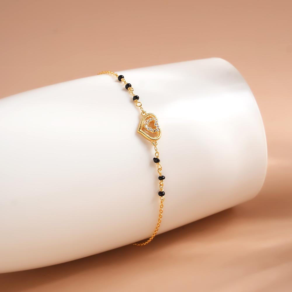 Heart-Shaped 925 Sterling Silver Mangalsutra Bracelet | BIS Hallmarked | 18k Gold Vermeil