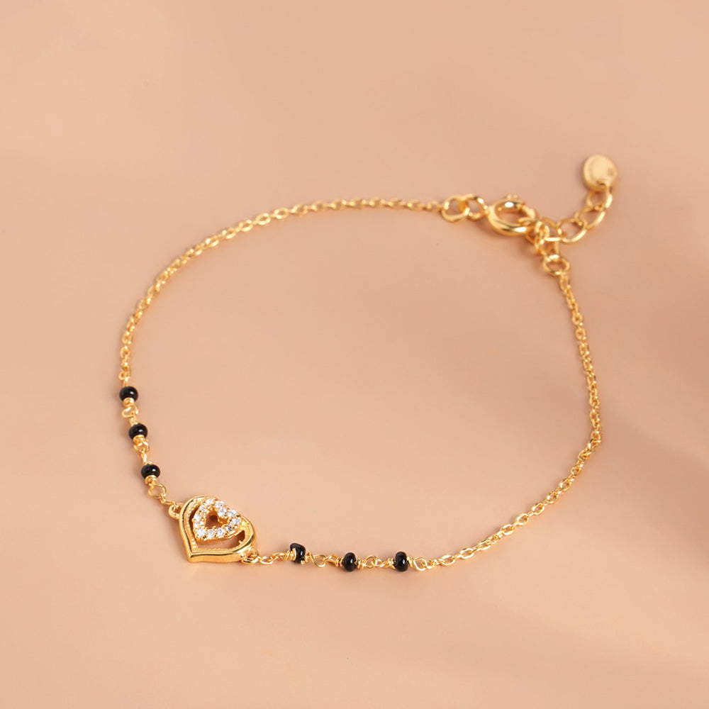 Heart-Shaped 925 Sterling Silver Mangalsutra Bracelet | BIS Hallmarked | 18k Gold Vermeil