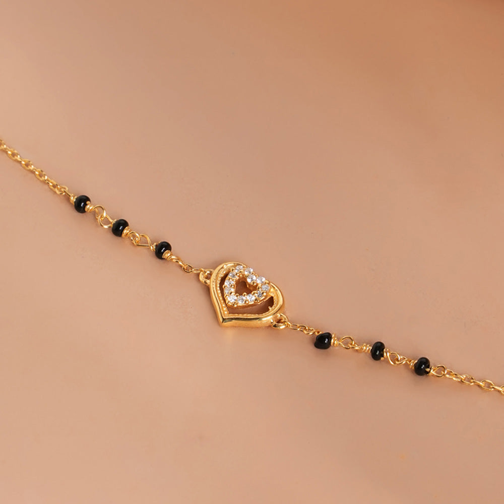 Heart-Shaped 925 Sterling Silver Mangalsutra Bracelet | BIS Hallmarked | 18k Gold Vermeil