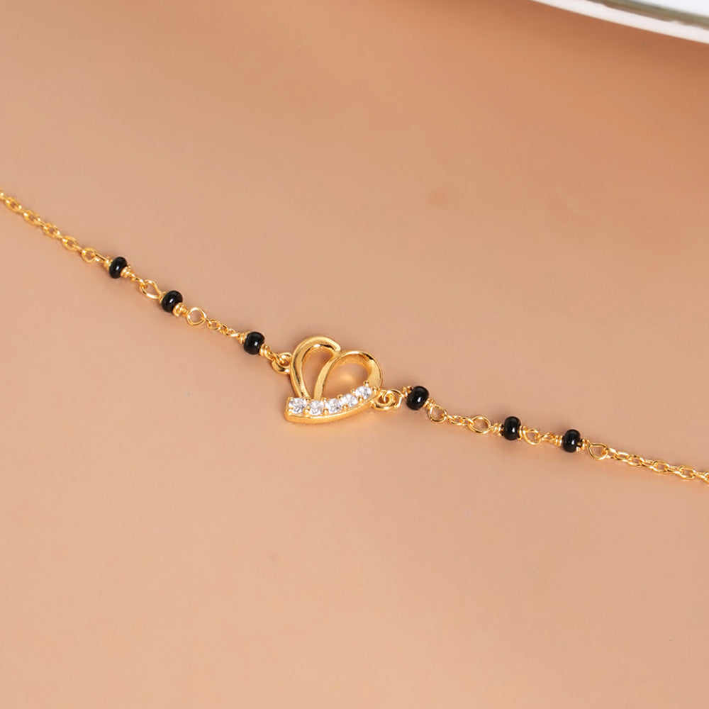 Delicate Heart 925 Sterling Silver Mangalsutra Bracelet | BIS Hallmarked | 18k Gold Vermeil